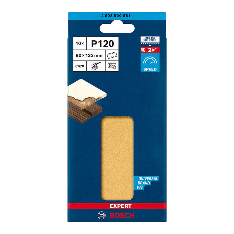 10 Feuilles abrasives BOSCH 2608900881 C470 80 x 133 mm, 120