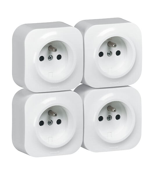 Lot de 4 prises de courant saillie avec terre Profil Eco complet-blanc