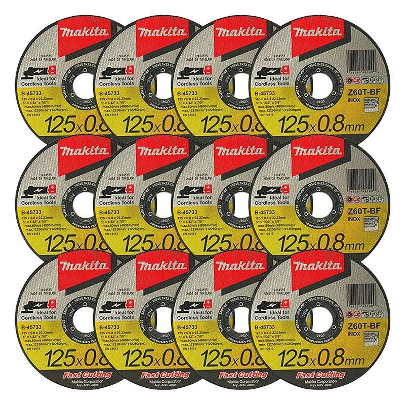 12 Disques à tronçonner métal et inox MAKITA B-45733-12 pour Meuleuse Ø 125 mm