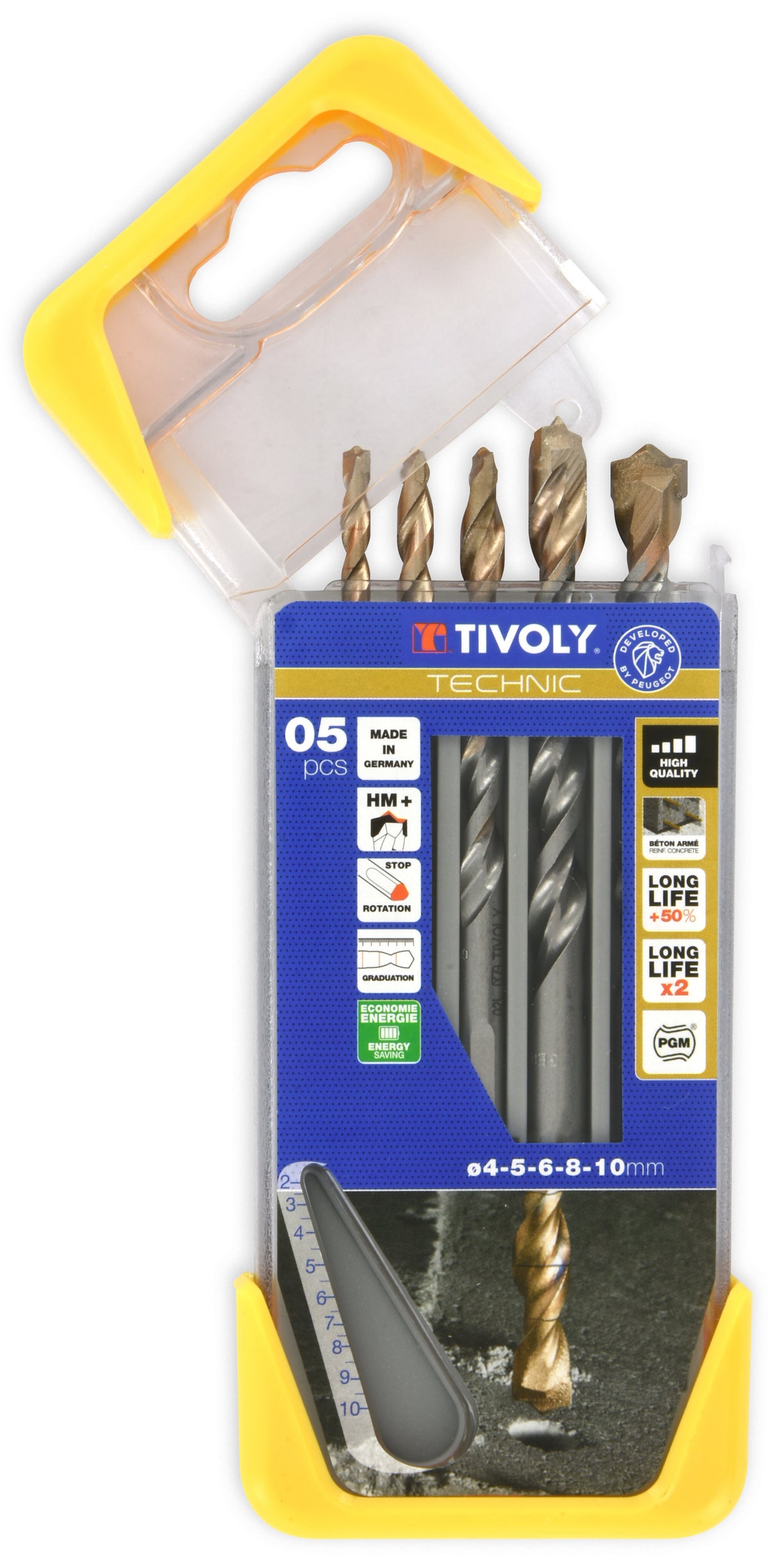 Tivoly 5 forets béton gradués SLR Ø 4 à 10mm