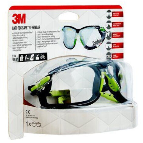 Lunettes 3M™ Solus™ 1000 traitement Scotchgard™ - Branches Vert/Noir - Joint amovible Transparent