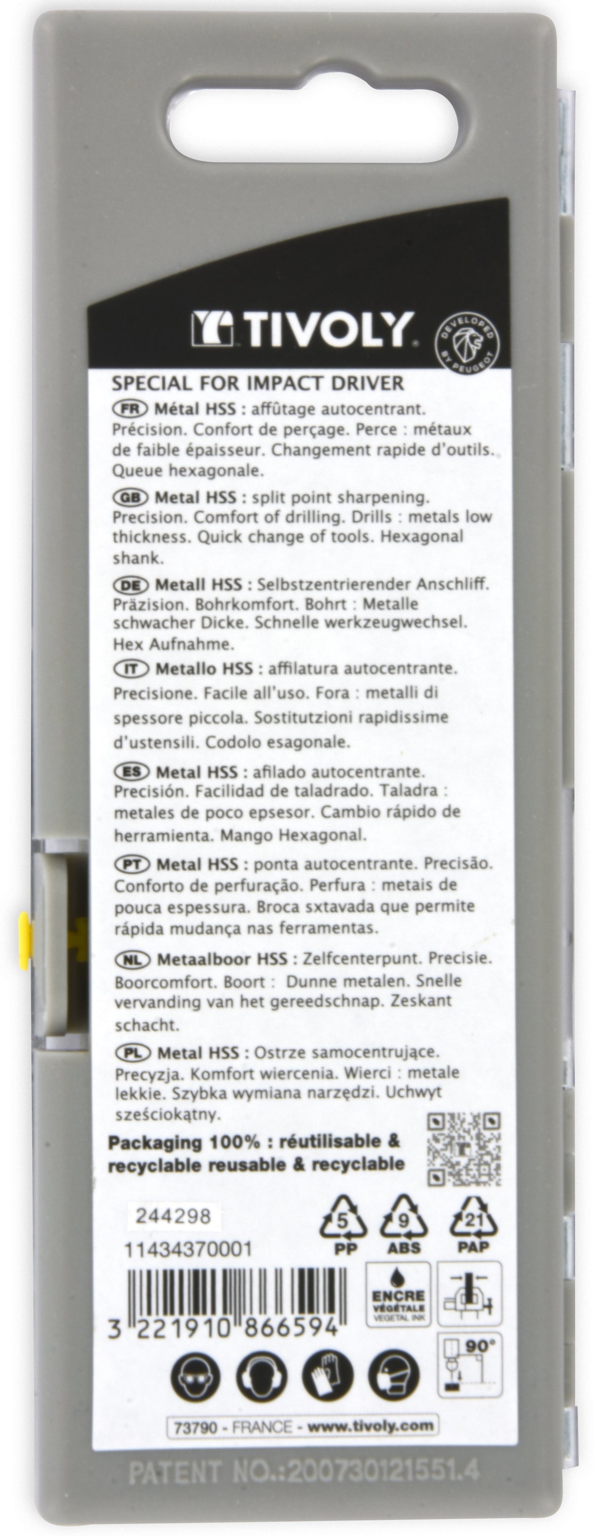 Tivoly 5 forets métaux HSS rectifiés queue hexagonale 6,35mm Ø 2 à 6mm