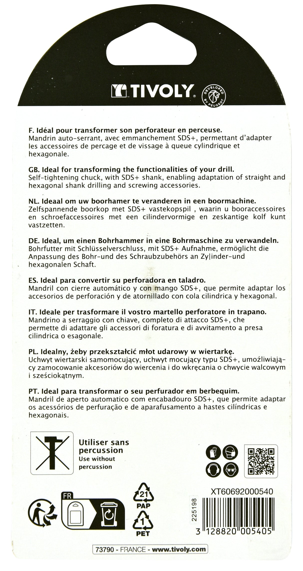 Tivoly Mandrin auto-serrant SDS+ Ø 2 à 13mm