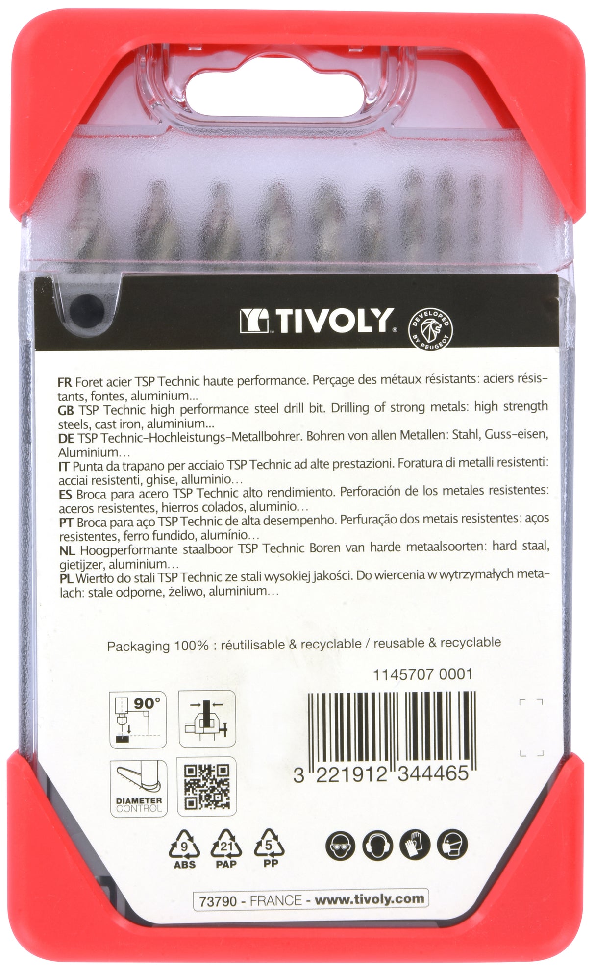 Tivoly 10 forets métaux TSP HSS Affûtage étagé Ø 1 à 10mm PREMIUM