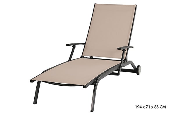 Bain de soleil inclinable avec accoudoirs - Taupe