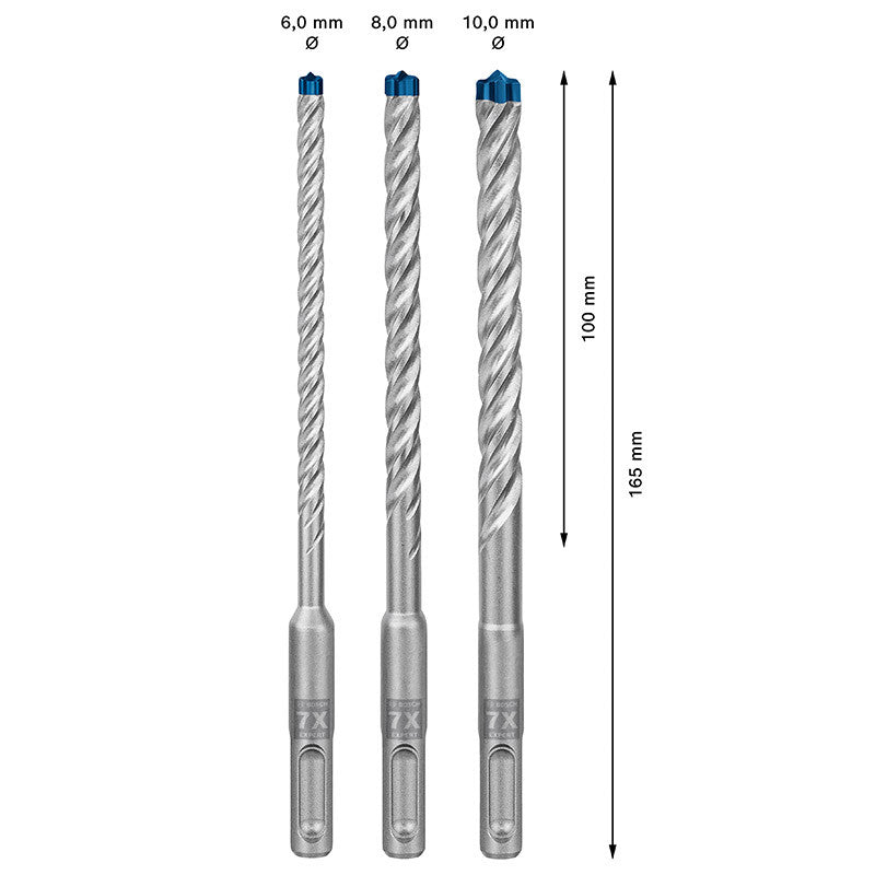 3 forets béton BOSCH 2608900196 SDS Plus 7X EXPERT 6 8 10mm