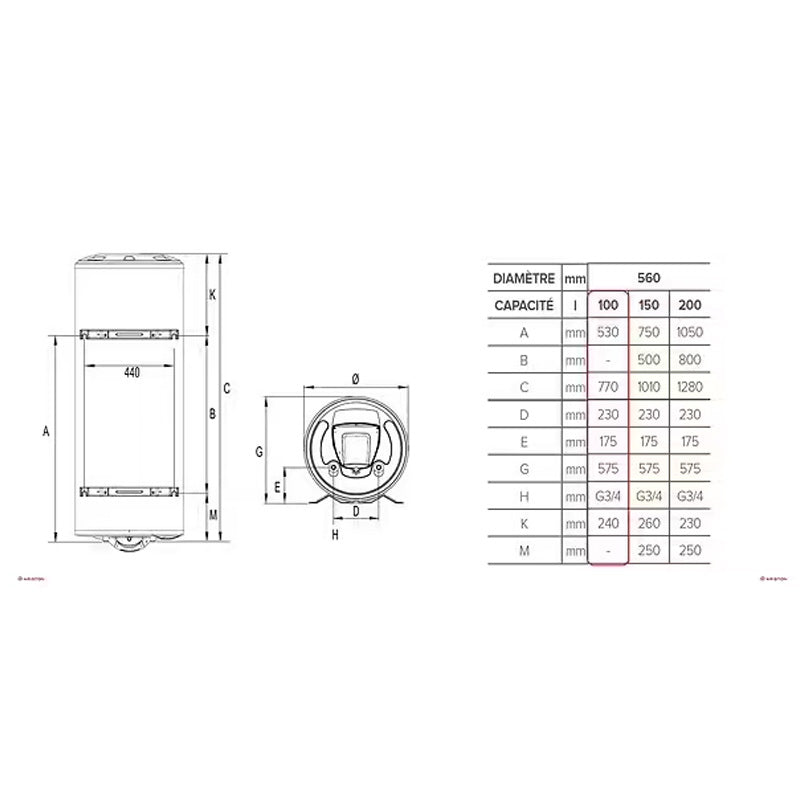 Chauffe-eau electrique vertical mural Initio 100 l - Ø 560 mm