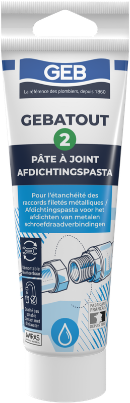 Pâte à joint non durcissante GEB Gebatout 2 pour raccords filetés métalliques 125ml