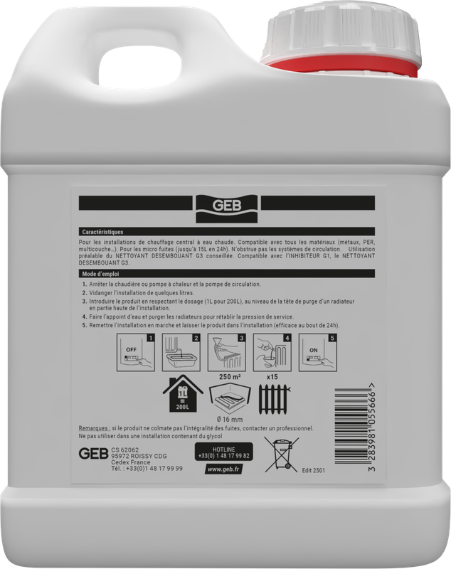 Liquide colmatant universel de micro fuites G4+ GEB pour colmatage des micros fuites 1L