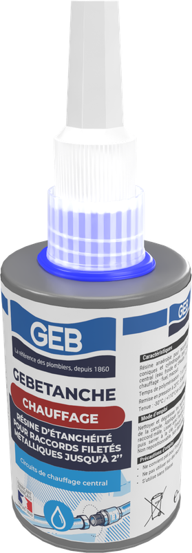 Résine anaérobie d'étanchéitée GEB pour raccords filetés métal chauffage et air comprimé 75ml