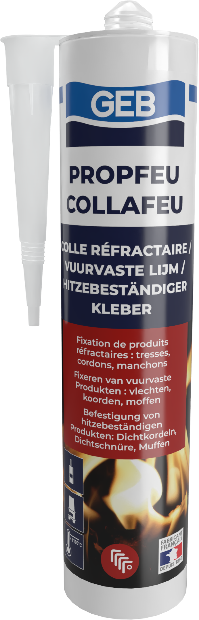 Colle réfractaire GEB COLLAFEU 310 ml résistante jusqu’à 1100°C