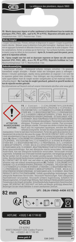 Mastic GEB spécial réparation pour plastiques 82mm
