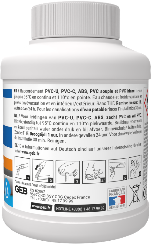 Colle haute performance GEB pour assemblage de canalisations en PVC 250 ml