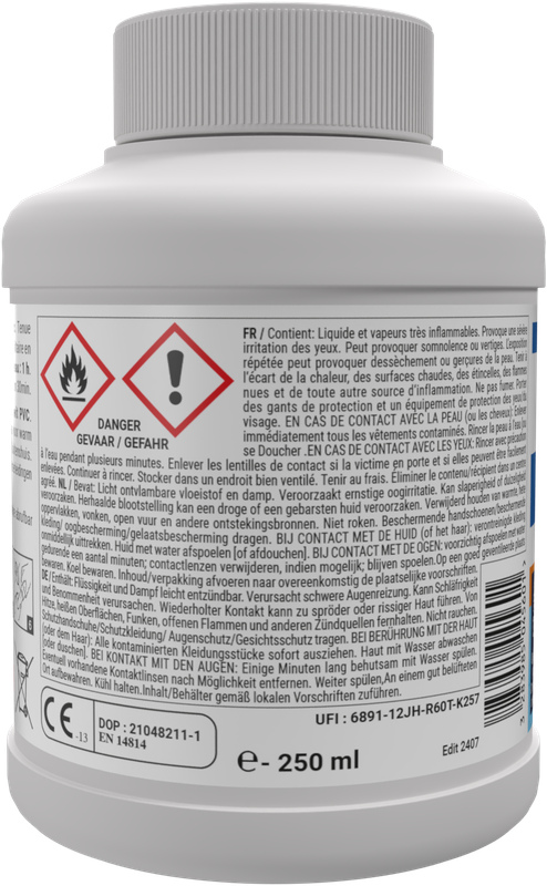 Colle haute performance GEB pour assemblage de canalisations en PVC 250 ml