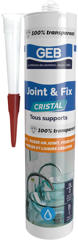 Mastic JOINT & FIX cristal GEB pour réaliser des joints étanches 100% invisible 280ml