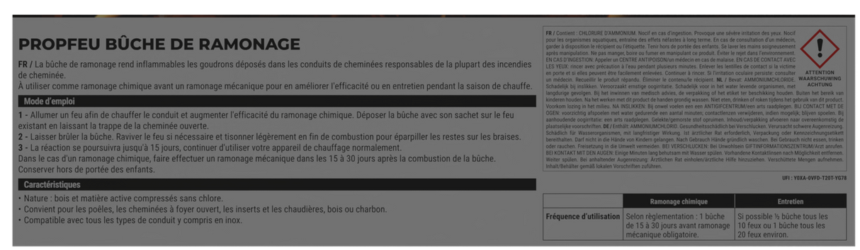 Bûche de ramonage des goudrons et suies GEB Propfeu pour conduits de cheminées et poêles Marron