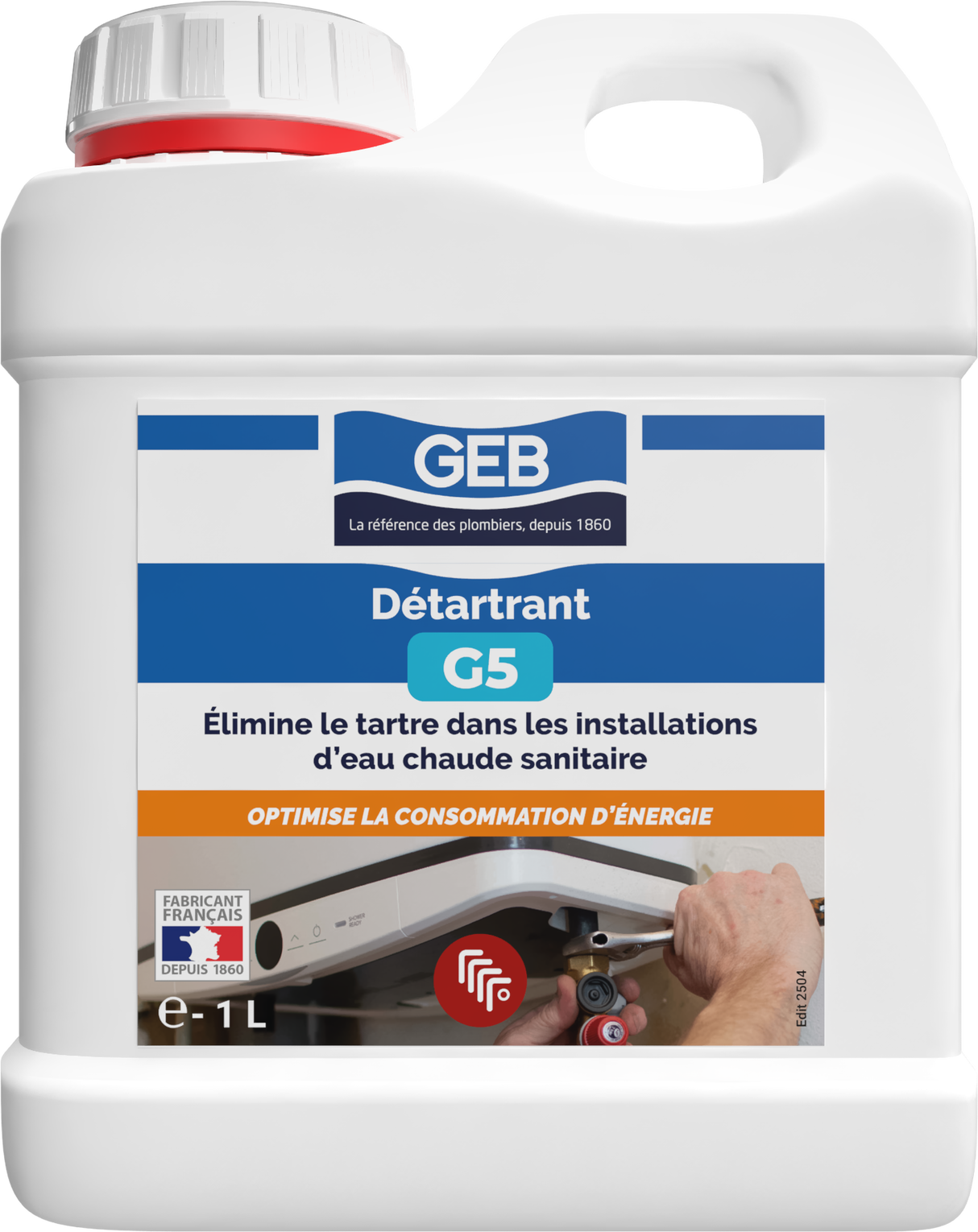 Détartrant G5 GEB élimine le tartre dans les installations d'eau chaude sanitaire 1L