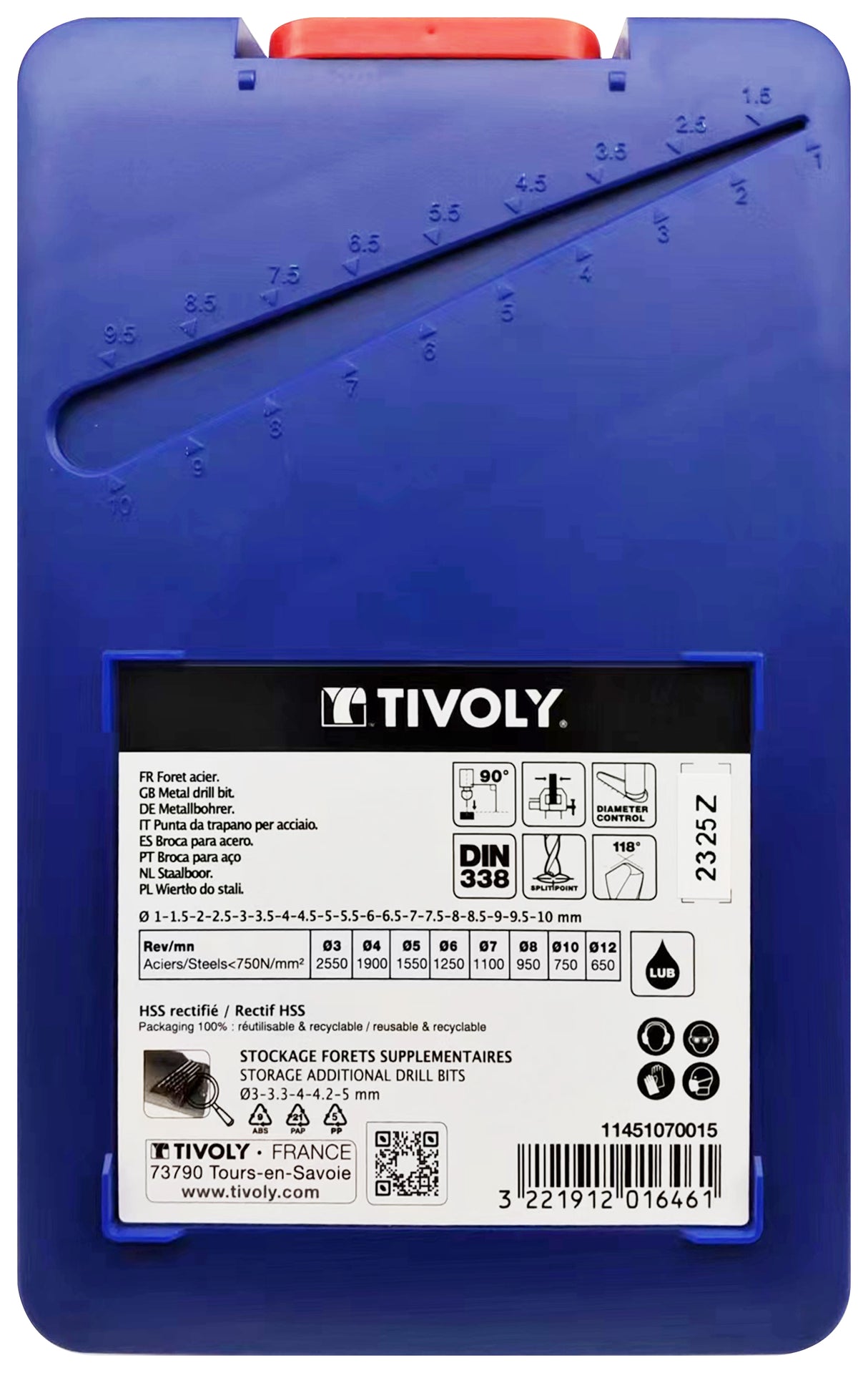 Tivoly 19 forets métaux HSS rectifiés pointe en croix Ø 1 à 10mm par 1/2