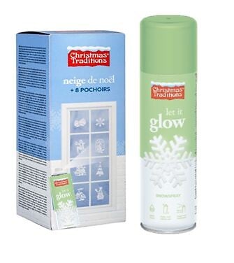 Pack Spray neige phosphorescente 150ml + 8 pochoirs