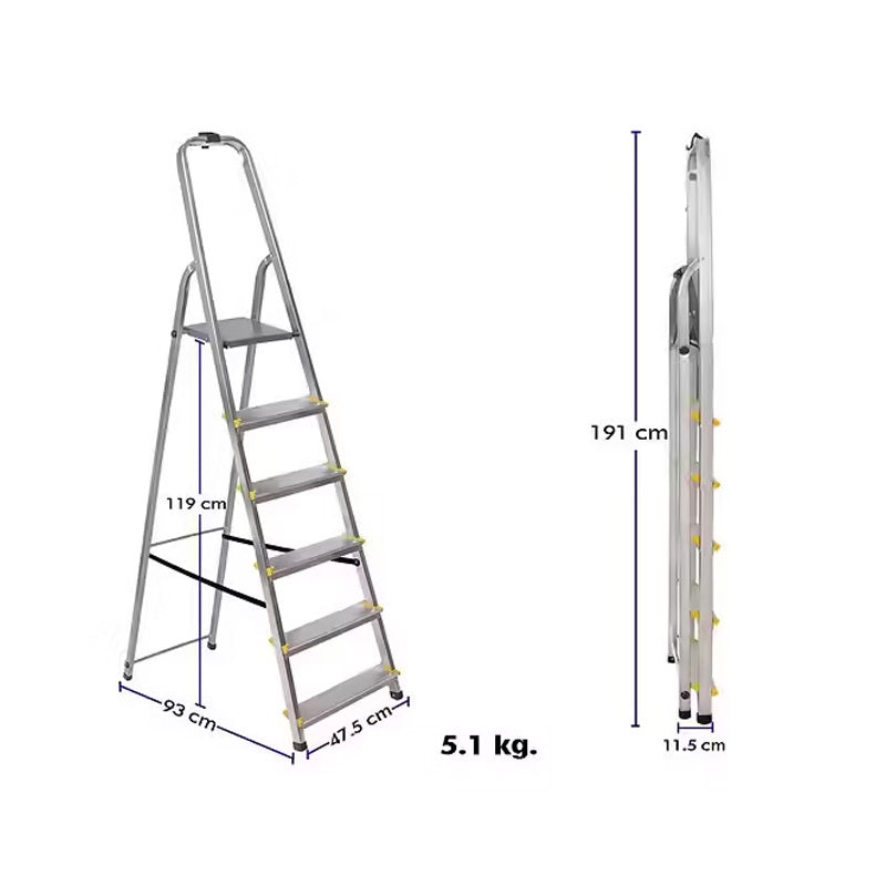 Escabeau simple en aluminium 6 marches - DRABEST - ESCA319-2