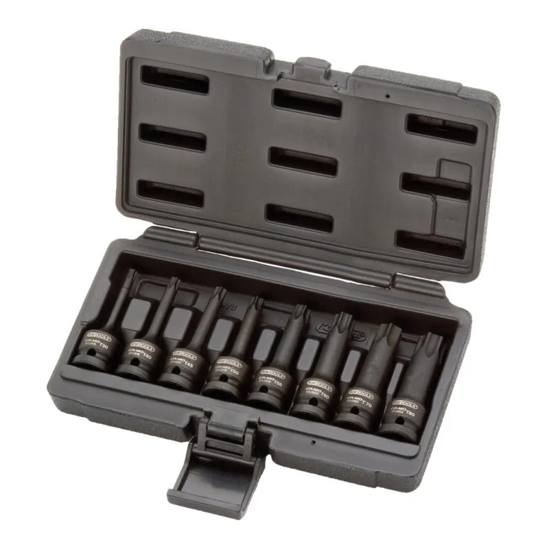 Jeu de 8 douilles tournevis à chocs longues TORX® 1/2'', T30 à T80  - KS TOOLS - 911.0901