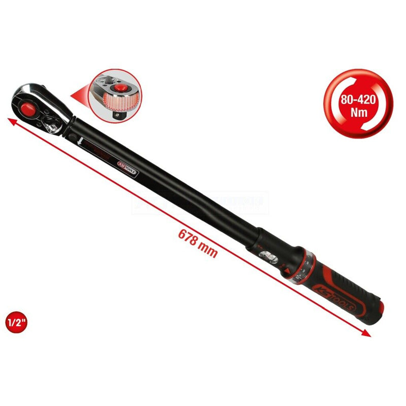 Clé dynamométrique ERGOTORQUEprécision® avec inverseur, 1/2 - 80-420 Nm - KS TOOLS - 516.1582