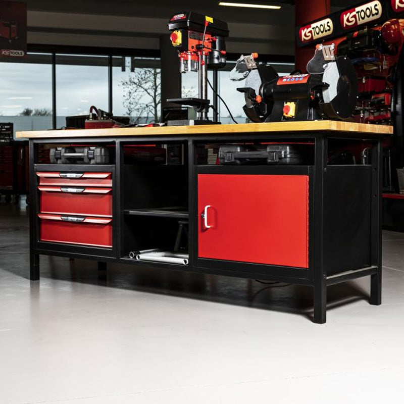Etabli professionnel d'atelier 1 porte et 3 tiroirs, L.2m - KS TOOLS - 865.0210