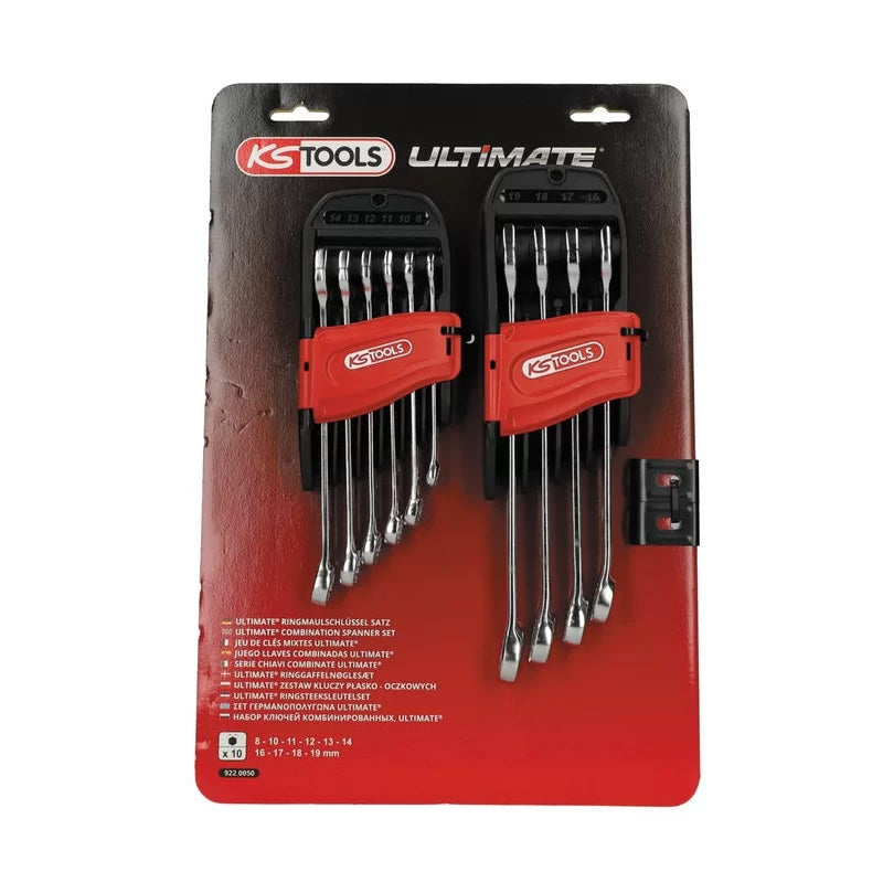 Jeu de 10 clés mixtes métriques sur support, 8 à 19 mm  - KS TOOLS - 922.0050