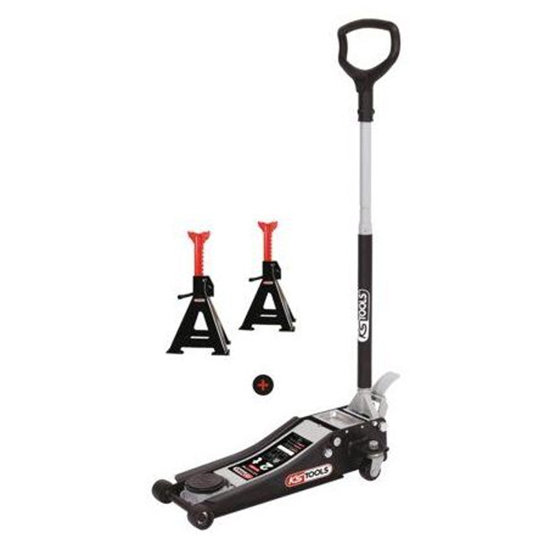 Lot d'un cric extra-bas acier ULTIMATE 2t + Chandelles 2t  - KS TOOLS - 161.0367-A2