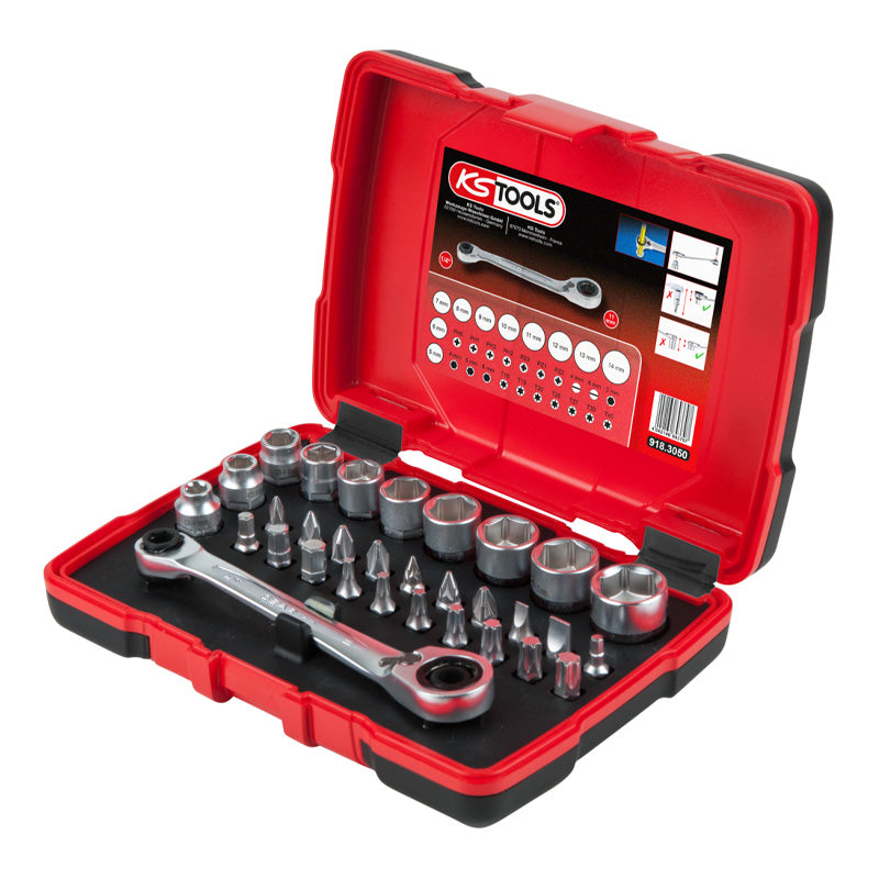 Coffret de douilles traversantes de 5 à 14mm et embouts de vissage 1/4, 31 pcs - KS TOOLS - 918.3050