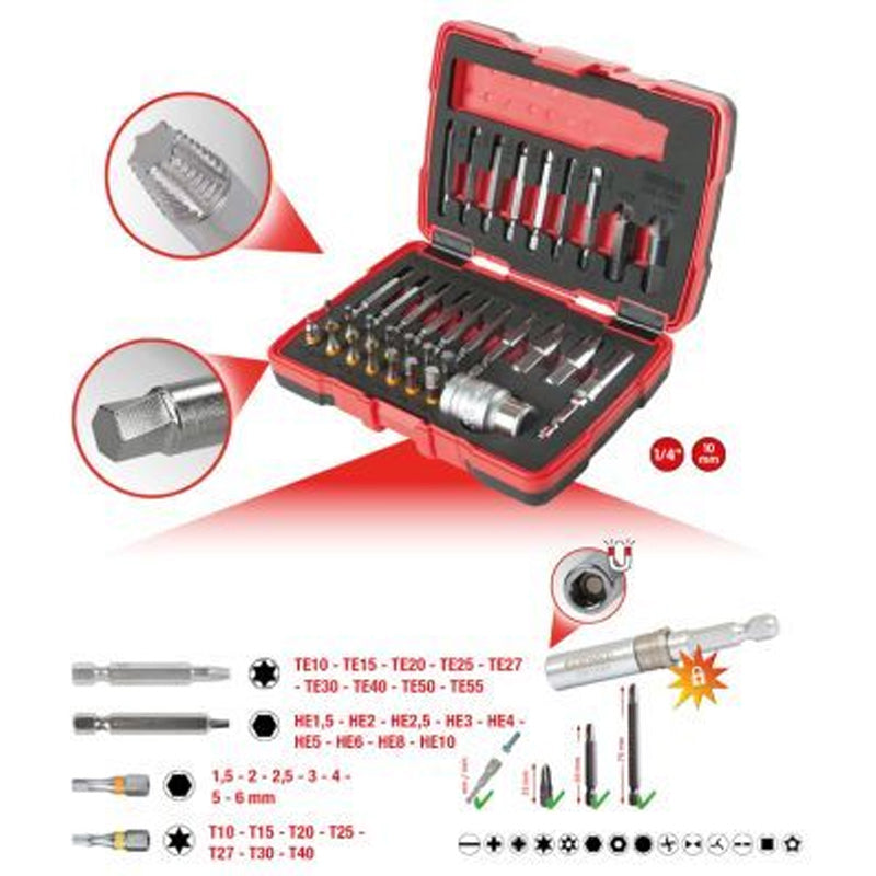 Coffret d'embouts d'extraction pour vis TORX® et 6 pans, 34 pcs - KS TOOLS - 150.7060