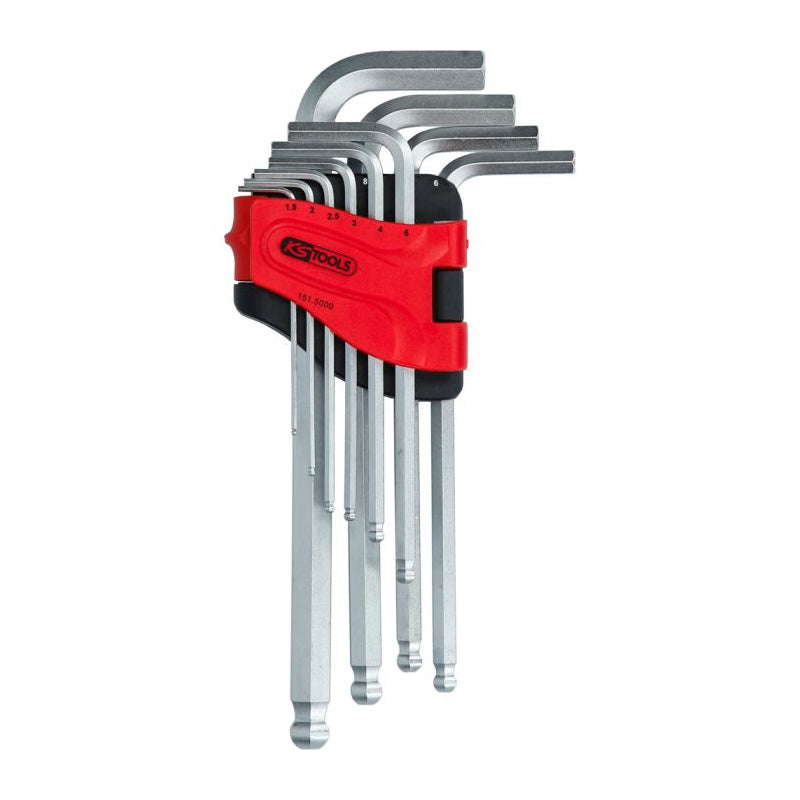 Jeu de 10 clés mâles longues coudées 6 pans et tête sphérique, 1,5 à 10 mm  - KS TOOLS - 151.5000