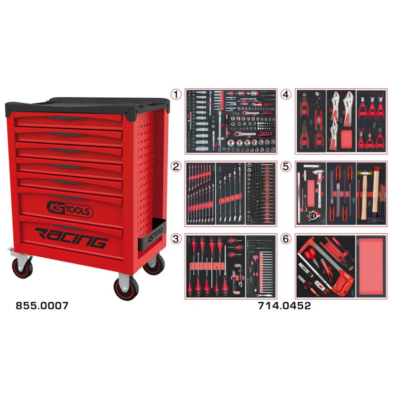 Servante RACING 7 tiroirs équipée de 455 outils  - KS TOOLS - 855.7452