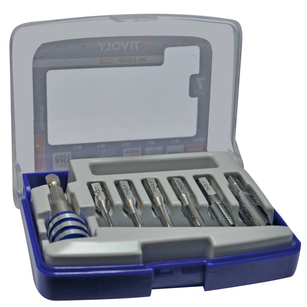 Tivoly 7 pièces - 6 tarauds HSS queue hexagonale M3 à M10 -Porte-embout Quick change