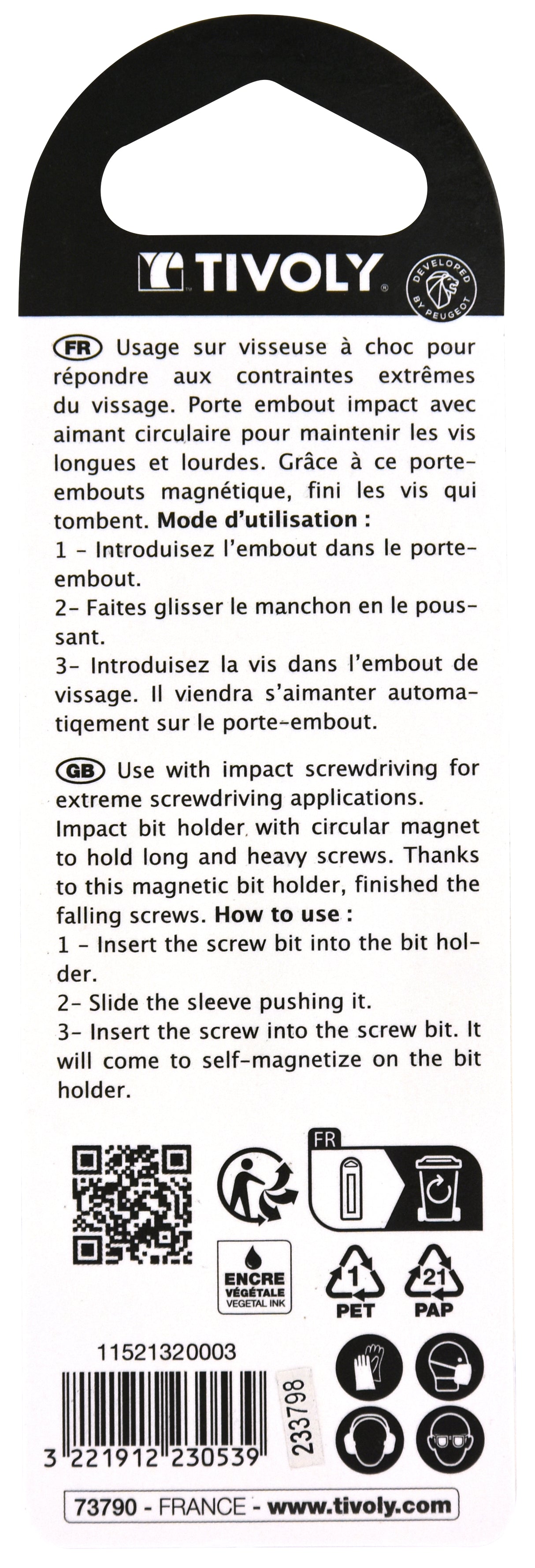 Tivoly Porte-embout Impact aimanté pour vis longue et lourde