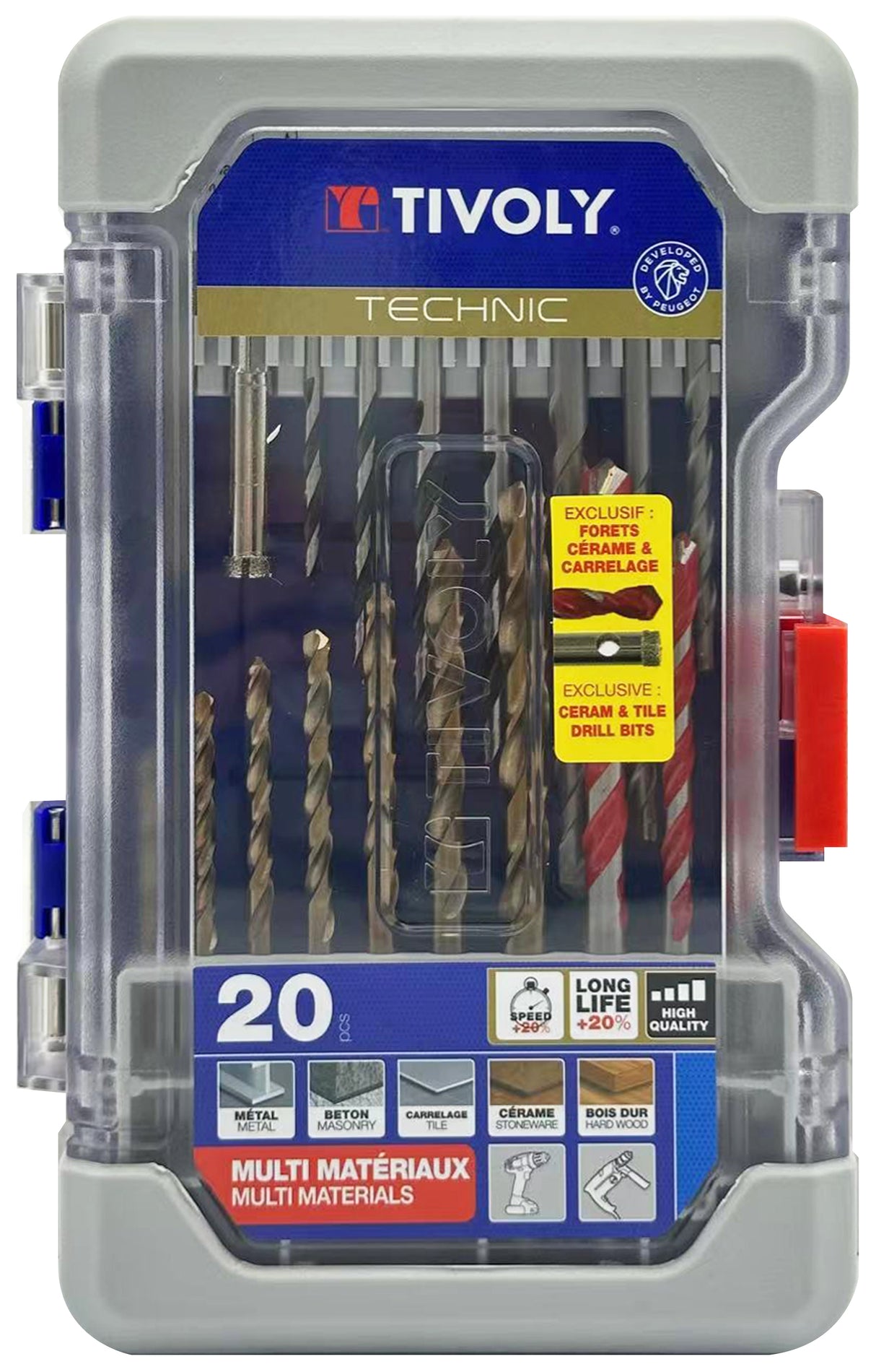 Tivoly 20 pièces -Coffret RANGER -Forets mixtes multi-matériaux