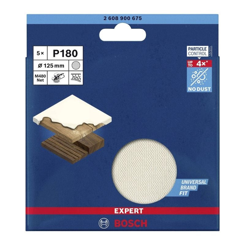 5 disques abrasifs BOSCH 2608900675 excentriques bois et peinture net M480 EXPERT Ø125 G180