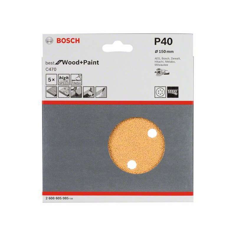 5 feuilles abrasives BOSCH Professional C470 Best for Wood and Paint pour ponceuses excentriques Ø 150mm - 6 trous