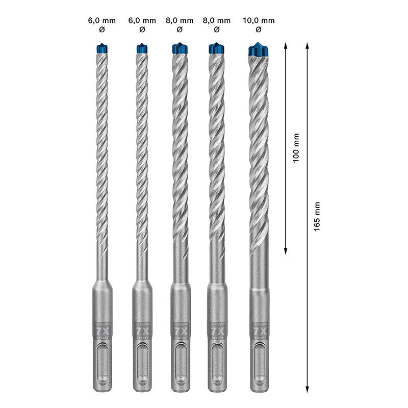 5 Forets BOSCH 2608900198 Robust Line SDS-plus-7X pour perforateur 6 6 8 8 10 mm