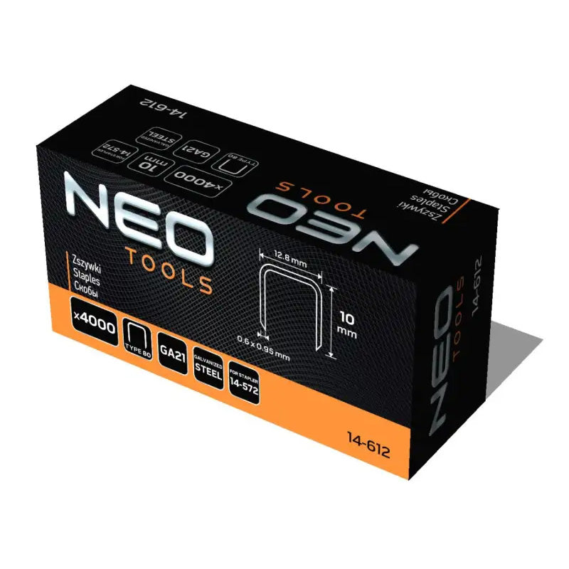 Agrafes galvanisées pour agrafeuse pneumatique (14-572), GA21, Type 80 (380), 4000 pièces - NEO TOOLS