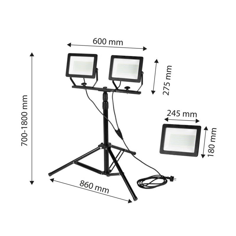 Projecteur double 2x100W SMD LED 2x8500lm sur trépied 1,8m avec câble - NEO TOOLS - 99-096