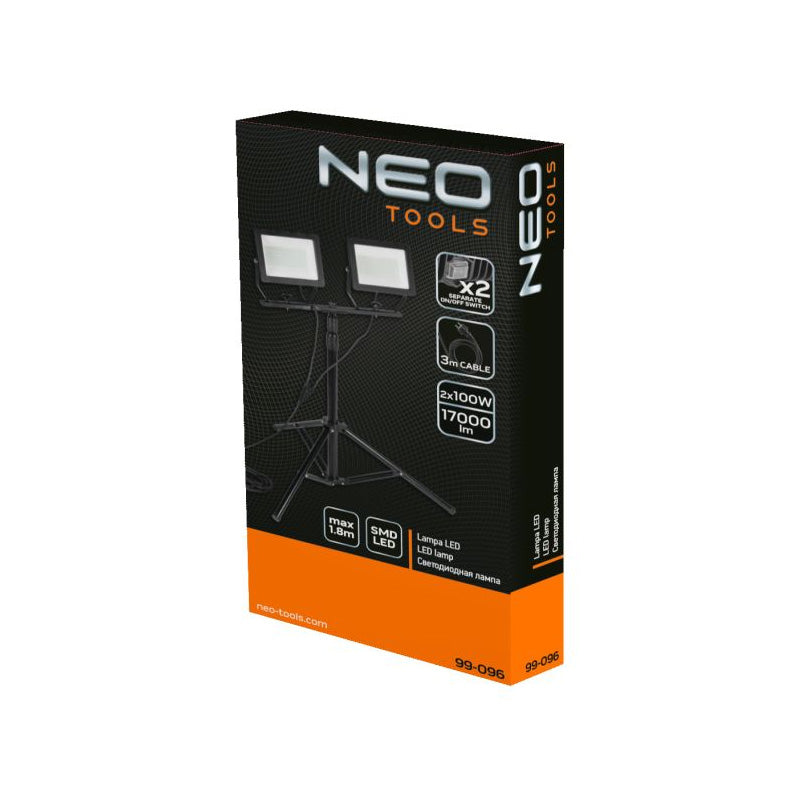 Projecteur double 2x100W SMD LED 2x8500lm sur trépied 1,8m avec câble - NEO TOOLS - 99-096