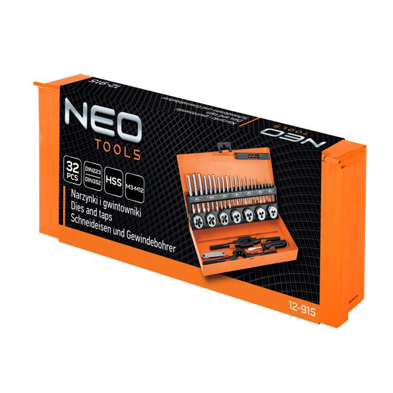 Jeu de tarauds et filières 32 pcs, M3-M12, HSS en coffret - NEO TOOLS - 12-915