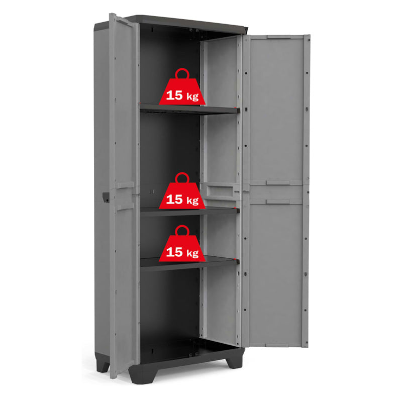 Armoire de Rangement Verrouillable KETER STILO - 68 x 39 x 173 cm - Gris/Noir