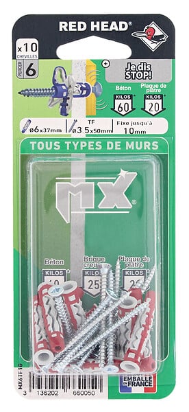 MX6TF10 - Blister de 10 chevilles Mx 6x3