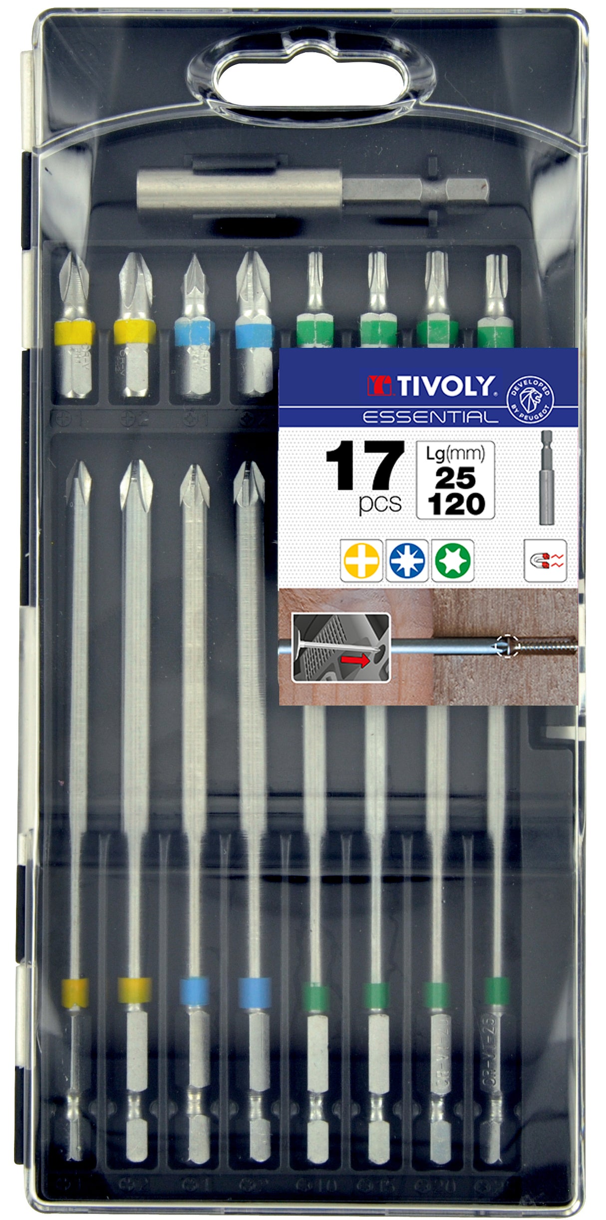 Tivoly 17 pièces -16 embouts extra longs L120mm bagués + 1 porte-embout