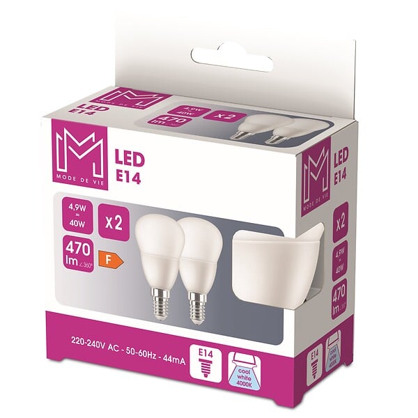 Ampoule E14SPH - Dépolie - Blanc froid - Lot de 2 - 40W