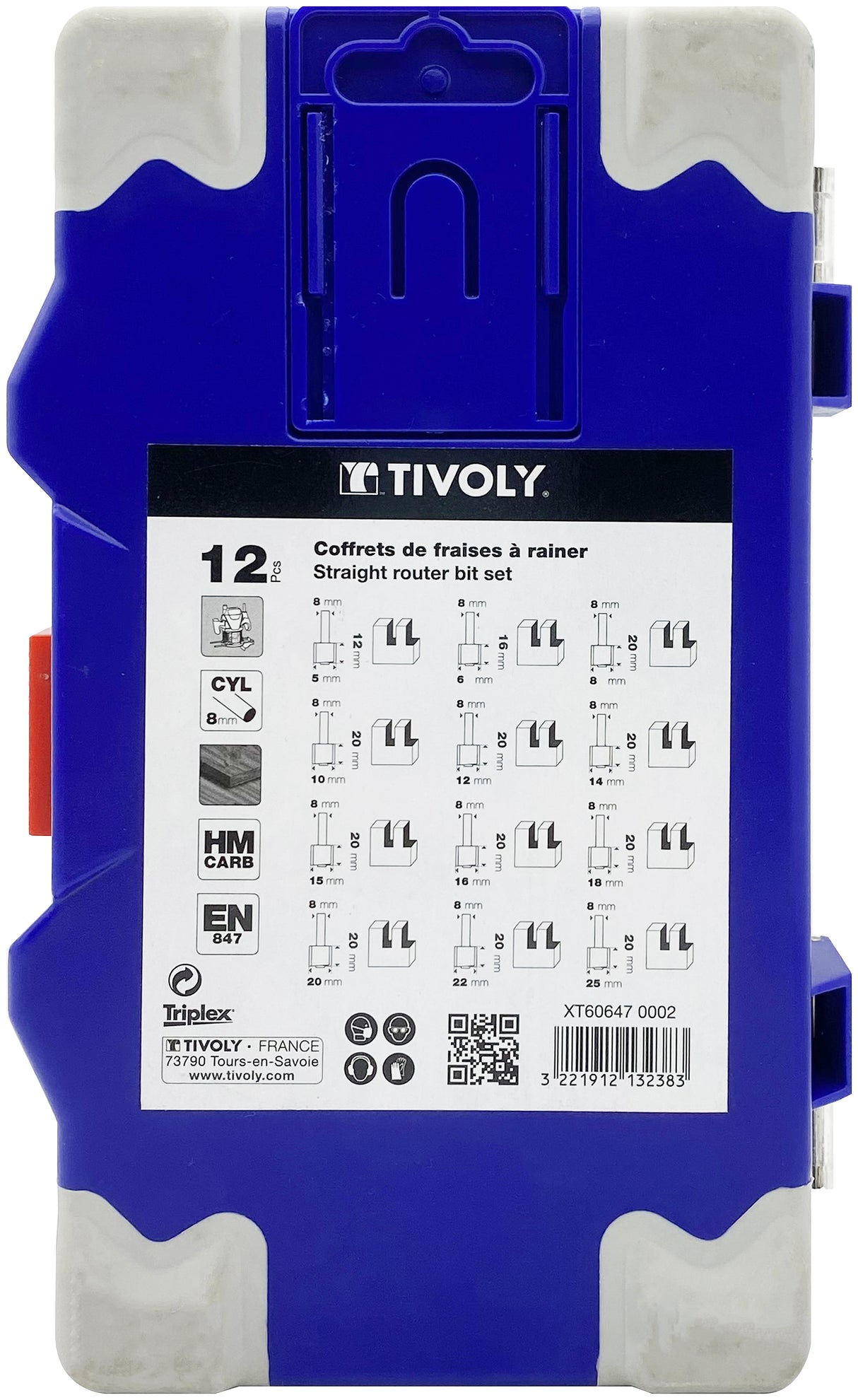 Tivoly 12 fraises de défonceuse à rainurer - Queue 8mm