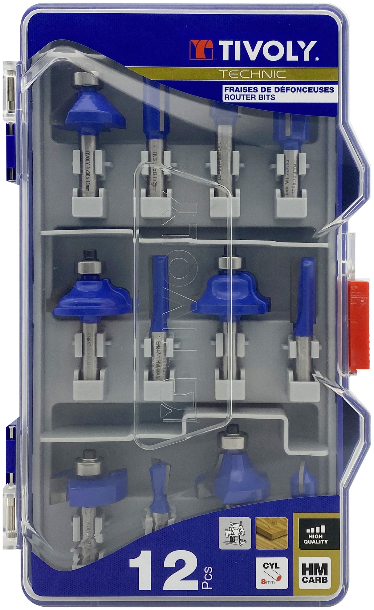Tivoly 12 fraises de défonceuse de formes assorties - Queue 8mm