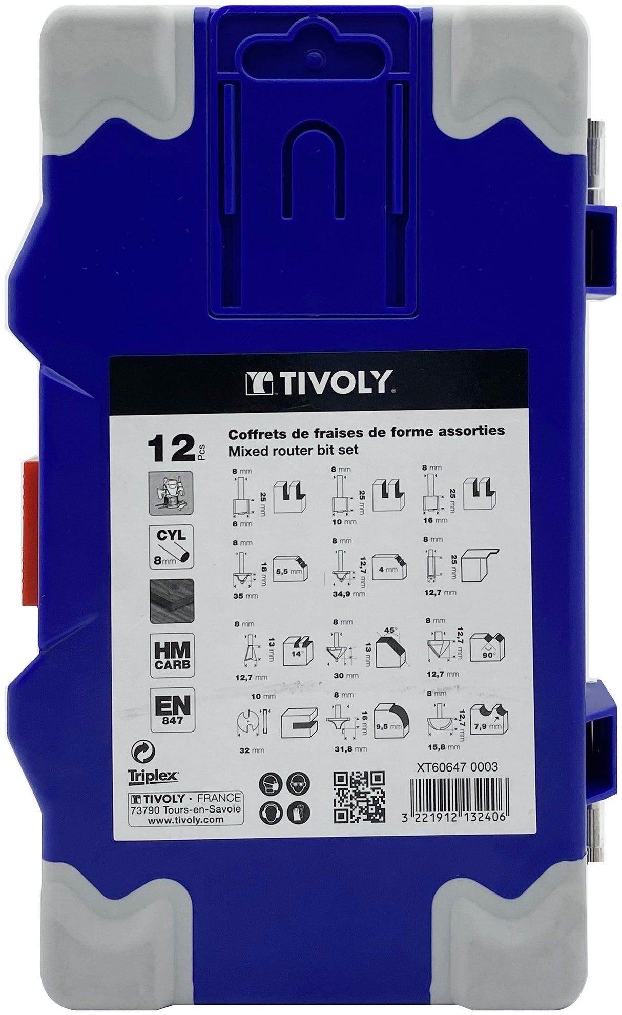 Tivoly 12 fraises de défonceuse de formes assorties - Queue 8mm